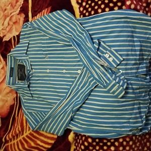 Mens american eagle small baby blue and white button down shirt